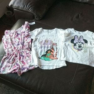 3t bundle. 2 Disney t shirts and unicorn romper